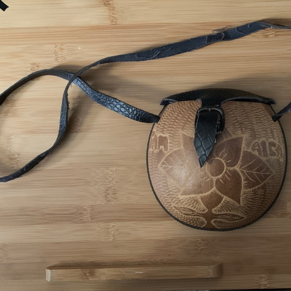 Handcrafted Brown and Black Coconut Crossbody Bag